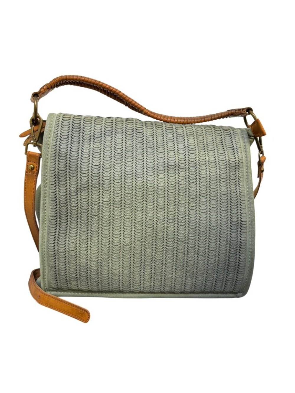 Free People Woven Shoulder Bag Green & Brown Adjustable Strap - Picture 1 of 7